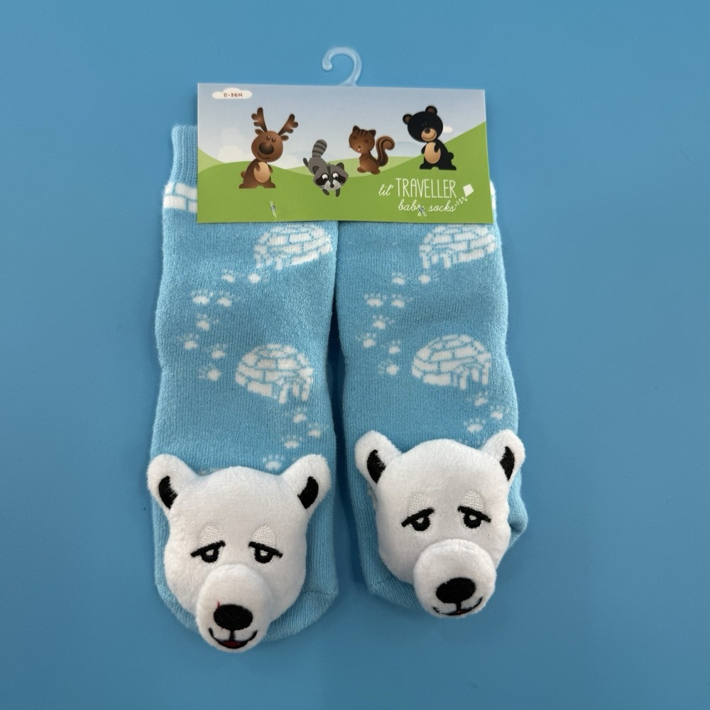 Lil Traveller Plush Polar Bear Baby Socks 0–36M New